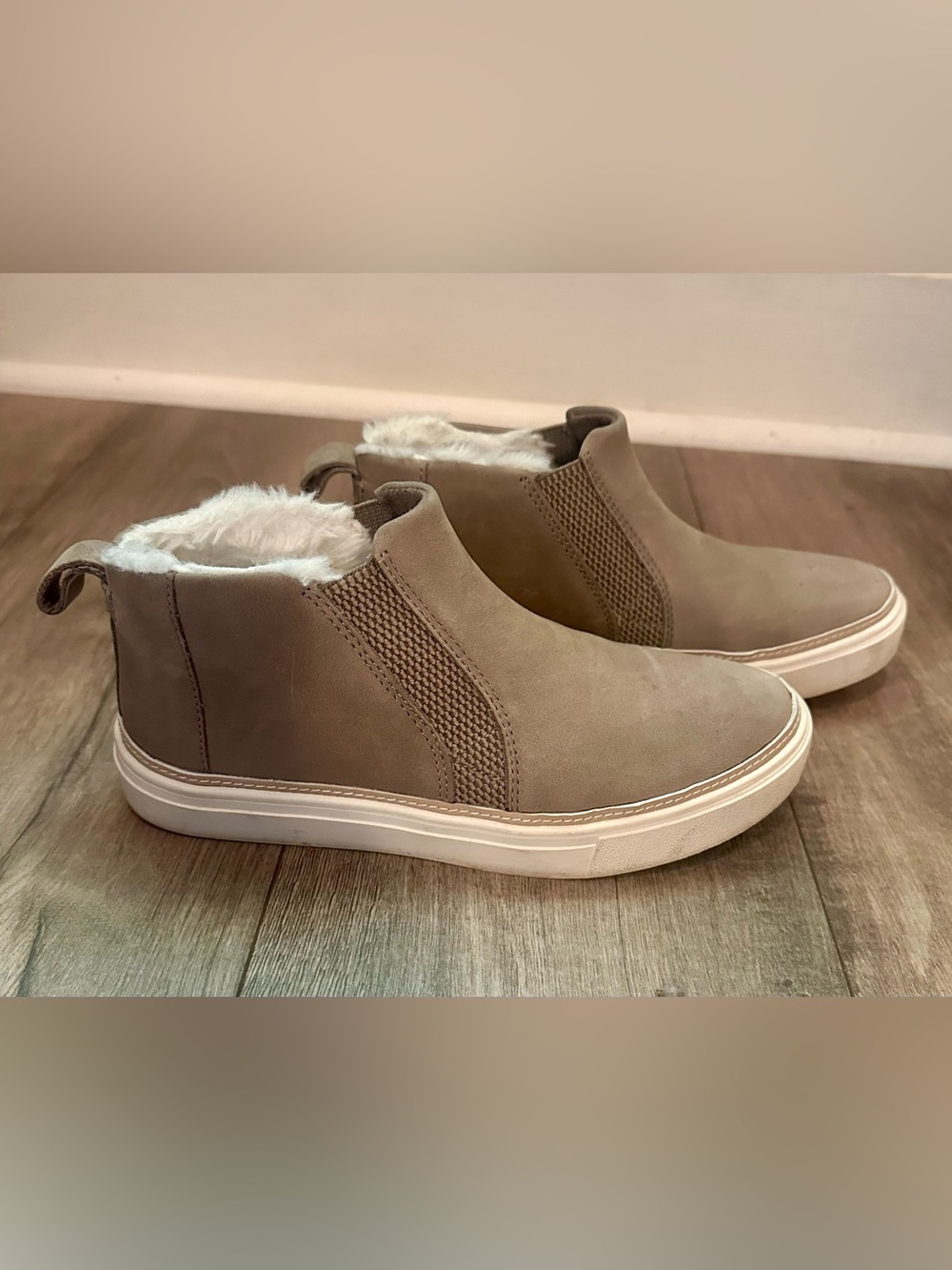 Toms Taupe Faux-Fur Lined Slip-On Sneakers